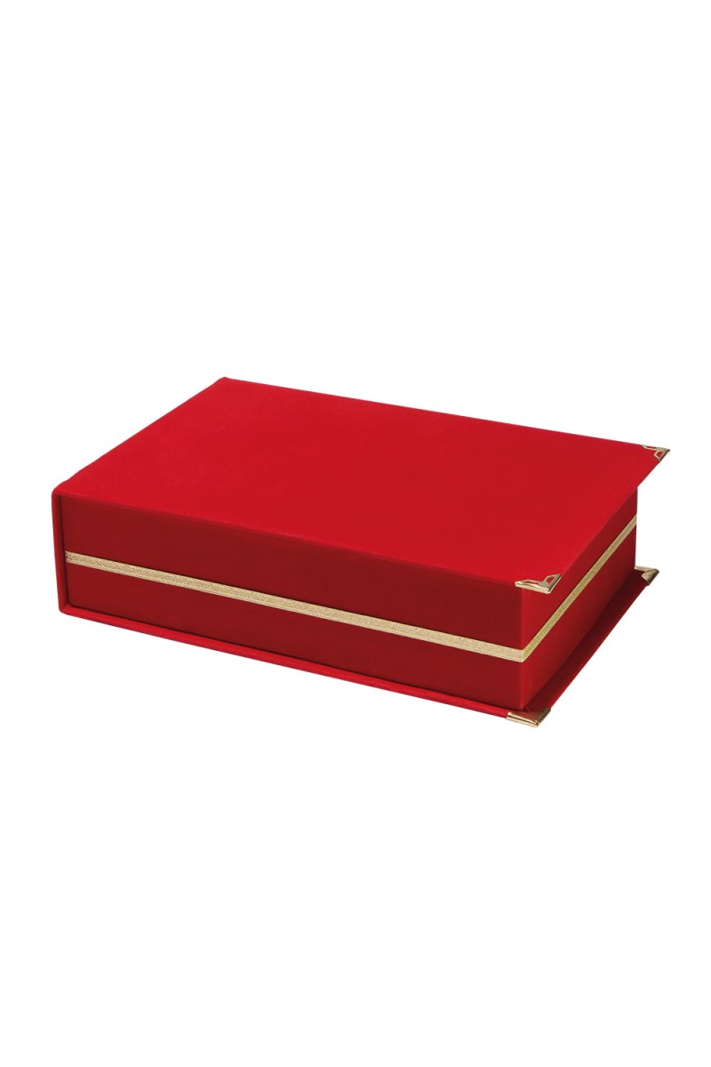 KAŞMİR KIRMIZI KADİFE PLAKET KUTUSU (14X24 CM)