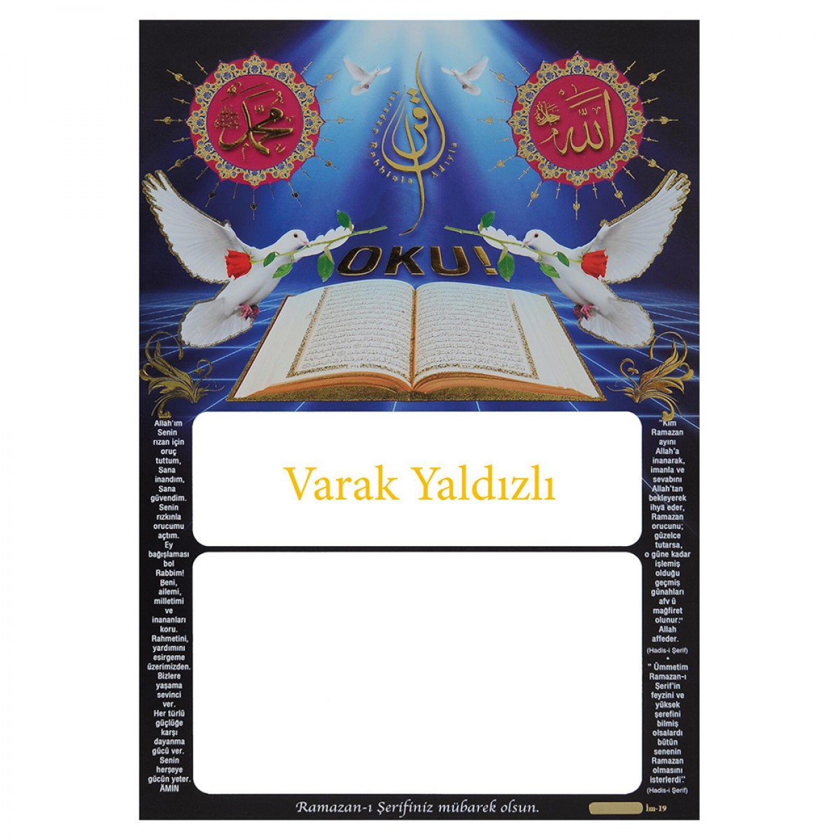 İM19 YALDIZLI İMSAKİYE KARTONU İM19 YALDIZLI İMSAKİYE KARTONU