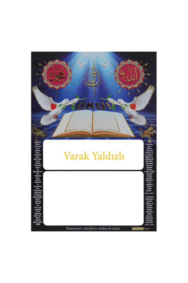 İM19 YALDIZLI İMSAKİYE KARTONU