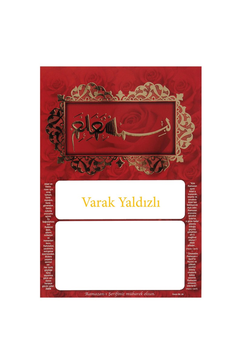 İM20 YALDIZLI İMSAKİYE KARTONU