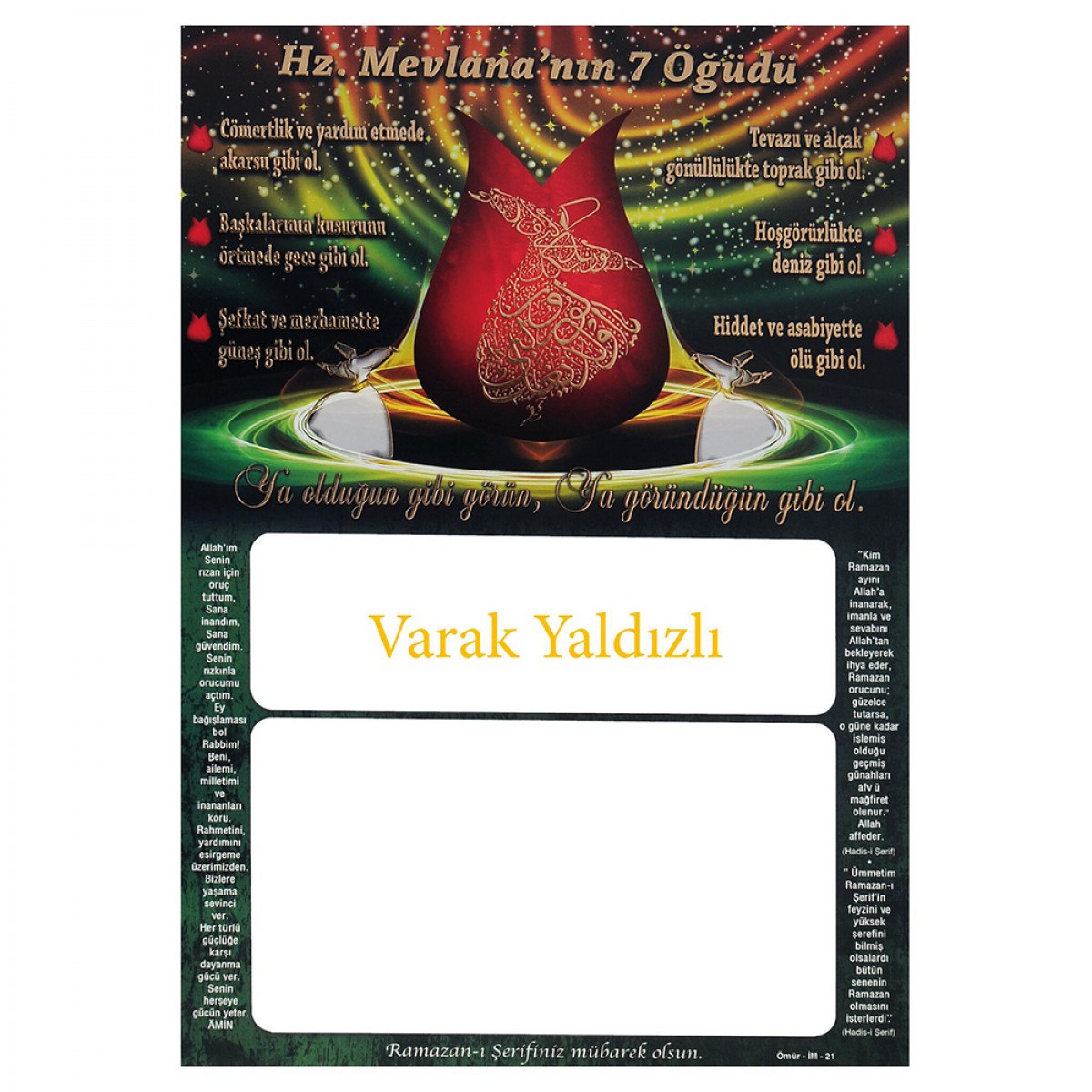 İM21 YALDIZLI İMSAKİYE KARTONU İM21 YALDIZLI İMSAKİYE KARTONU