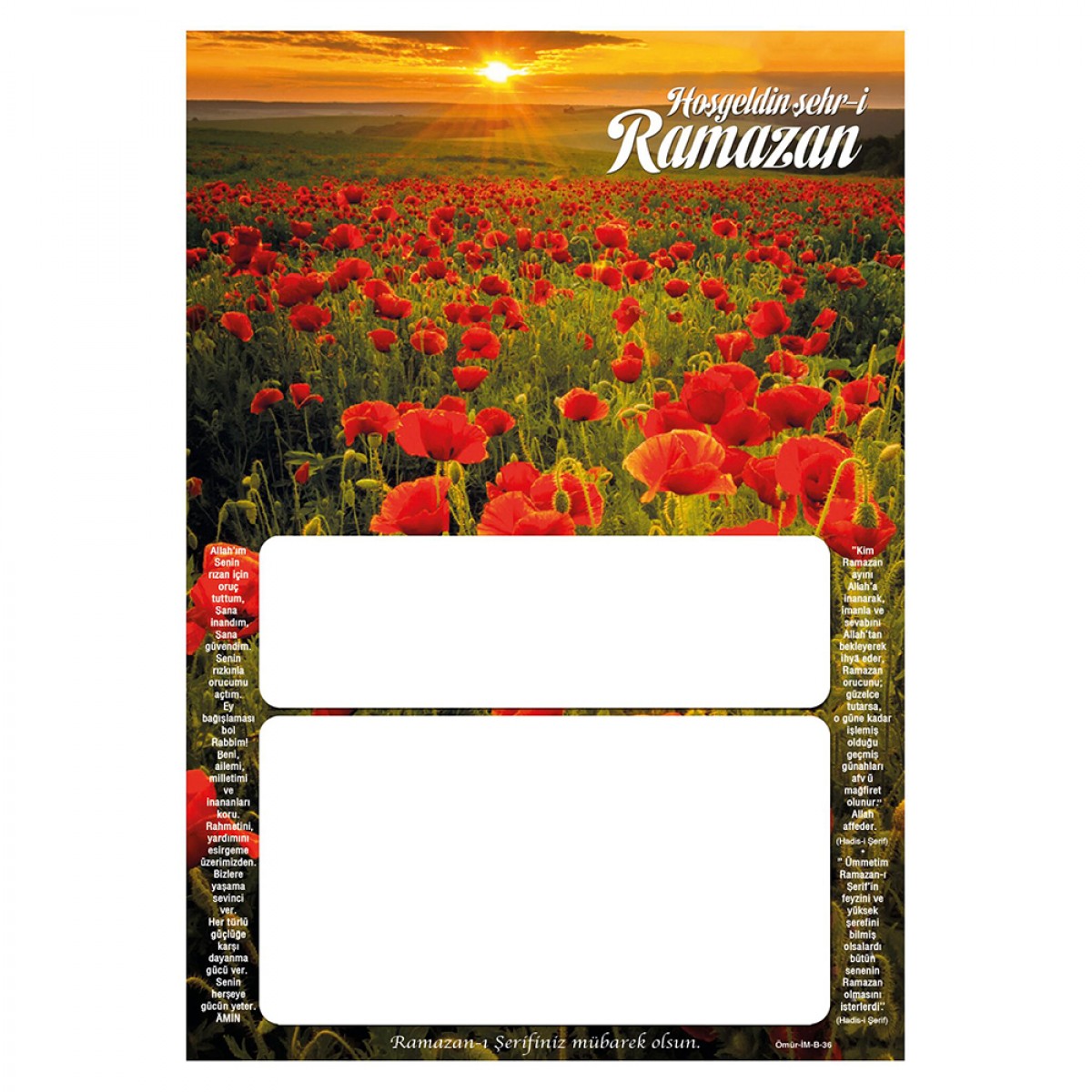 İM36 DÜZ İMSAKİYE KARTONU İM36 DÜZ İMSAKİYE KARTONU