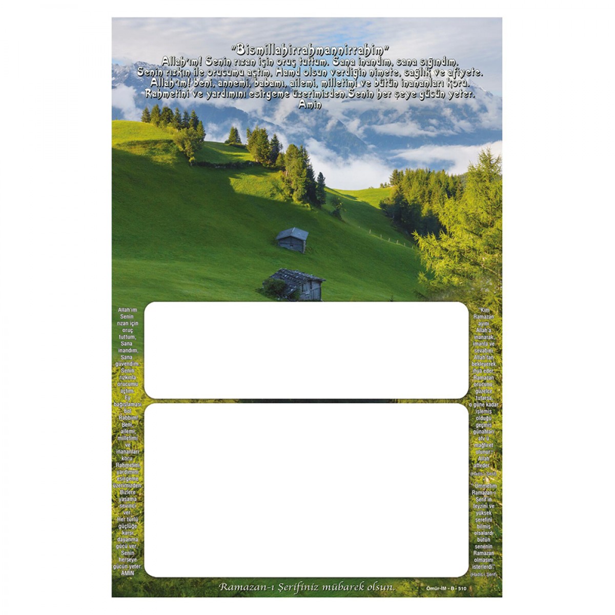 İMB510 İMSAKİYE KARTONU