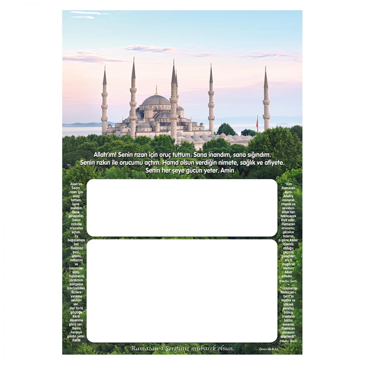 İM52 KUŞE İMSAKİYE KARTONU