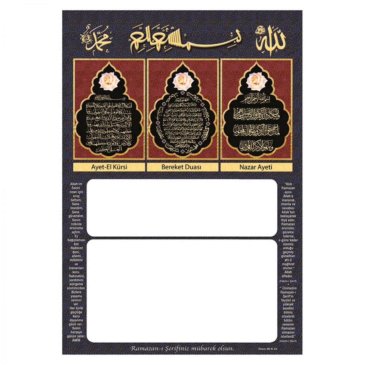 İM53 KUŞE İMSAKİYE KARTONU